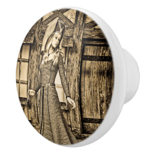 Bouton De Porte En Céramique Dame médiévale