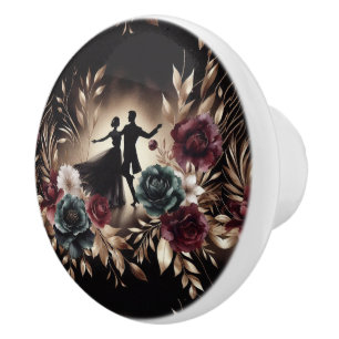 Bouton De Porte En Céramique Danseurs de Salon Couple Romantique Rose Gold Flor