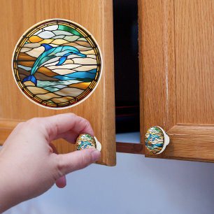 Bouton De Porte En Céramique Dauphin Faux Vitrail
