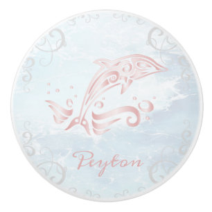 Bouton De Porte En Céramique Dauphin rose Ceramic Personnalisé Knob