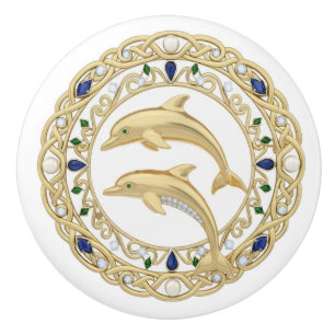 Bouton De Porte En Céramique Dauphins cristal doré 2Dgraphique océan mer marine