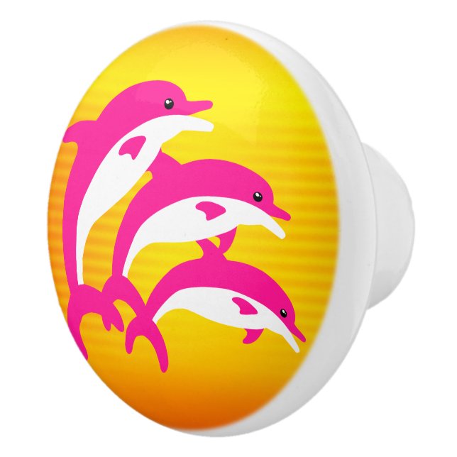 Bouton De Porte En Céramique Dauphins roses dansant sous le soleil tropical (Droite)