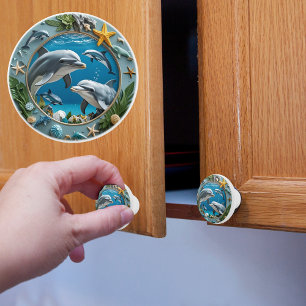 Bouton De Porte En Céramique Dauphins Tourbillons de l'Océan