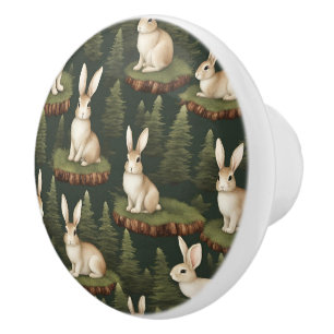 Bouton De Porte En Céramique De Mignons Bunnies Amusants Sur Arrière - plan À f