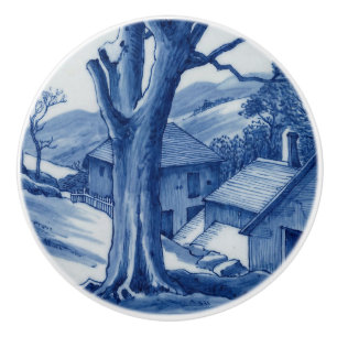 Bouton De Porte En Céramique De The Sentinel, Cornouailles – Art Bleu Cobalt