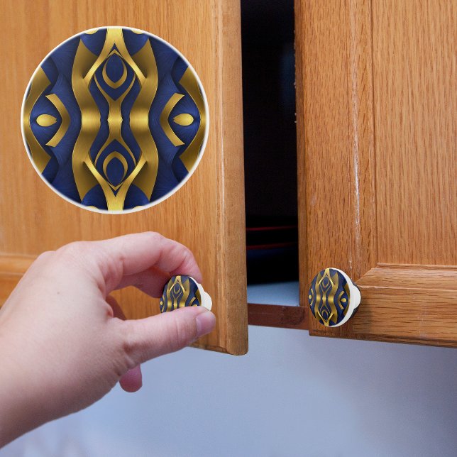 Bouton De Porte En Céramique Déclaration audacieuse Or sur Bleu (Créateur téléchargé)