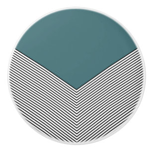 Bouton De Porte En Céramique Décor de chevron noir et blanc et triangle bleu