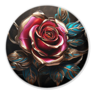 Bouton De Porte En Céramique Décor de luxe Red Blue Gold Rose 3D
