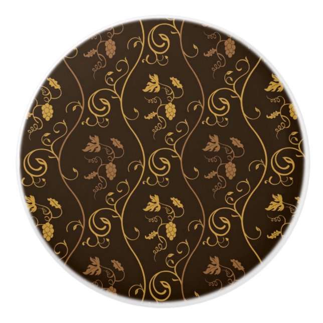 Bouton De Porte En Céramique Décor de raisins (Devant)