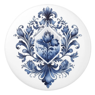 Bouton De Porte En Céramique Décor Delft bleu et blanc avec fleurs