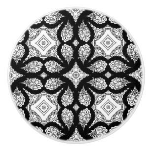 Bouton De Porte En Céramique Décoratif Mandala noir et blanc