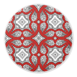 Bouton De Porte En Céramique Décoratif Mandala noir et rouge