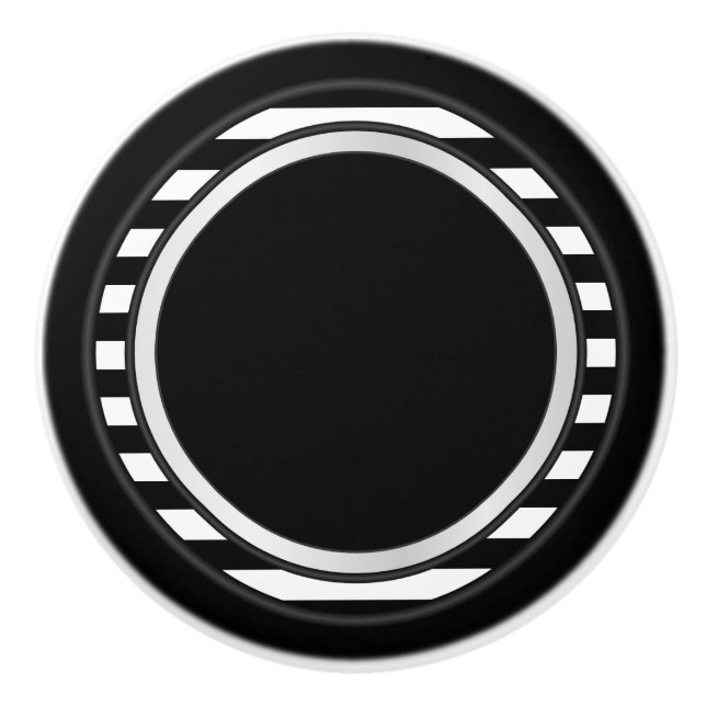 Bouton De Porte En Céramique Découpe en bande noire et blanche (Devant)