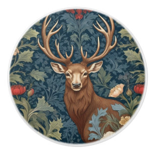Bouton De Porte En Céramique Deer Stag William Morris style Left Face