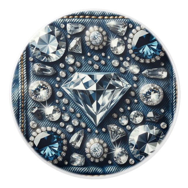 Bouton De Porte En Céramique Denim & Diamonds Bling Gemstone Glam Jewes (Devant)
