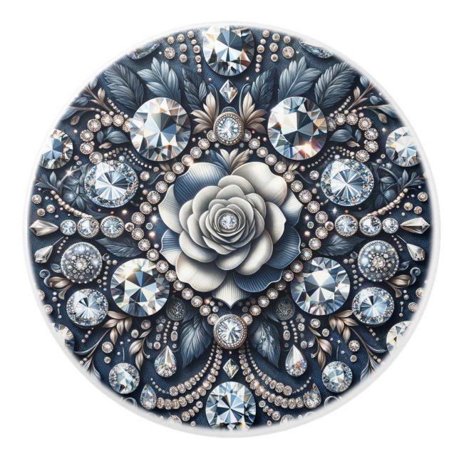 Bouton De Porte En Céramique Denim & Diamonds Glam Bling Rose Bijoux (Devant)