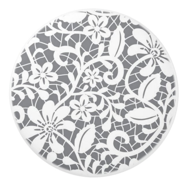 Bouton De Porte En Céramique Dentelle blanche 1 (Devant)