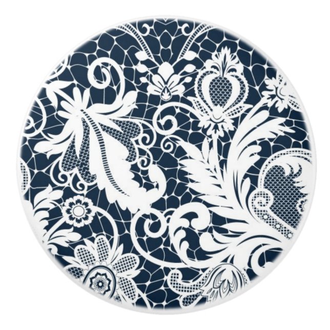 Bouton De Porte En Céramique Dentelle blanche 2 (Devant)