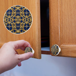Bouton De Porte En Céramique Dentelle d'or sur Saphire Blue