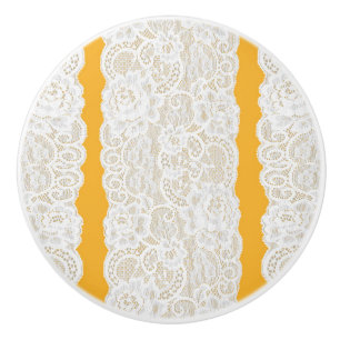 Bouton De Porte En Céramique Dentelle jaune et blanche Rustique romantique Élég