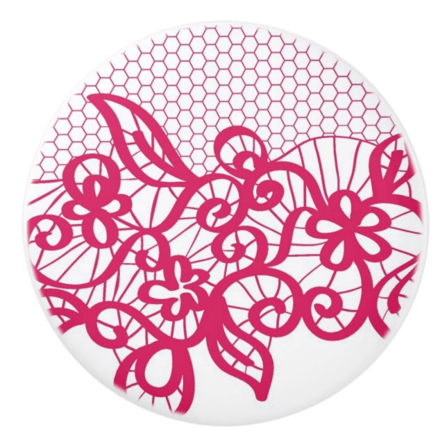 Bouton De Porte En Céramique Dentelle rouge (Devant)