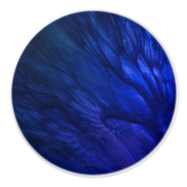 Bouton De Porte En Céramique Des ailes mystiques aux plumes bleues profondes (Devant)