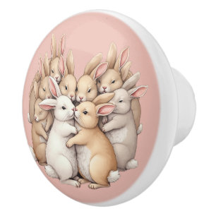 Bouton De Porte En Céramique Des lapins adorables dans un Pastel cosy Hug Illus
