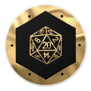 Bouton De Porte En Céramique Dés RPG Gamer PnP Rétro Tabletop Imaginaire Or