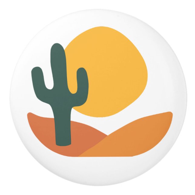 Bouton De Porte En Céramique Désert Rétro avec Cactus (Devant)