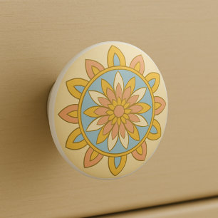 Bouton De Porte En Céramique Desert Sunrise Couleurs Moderne Mandala Folk Art