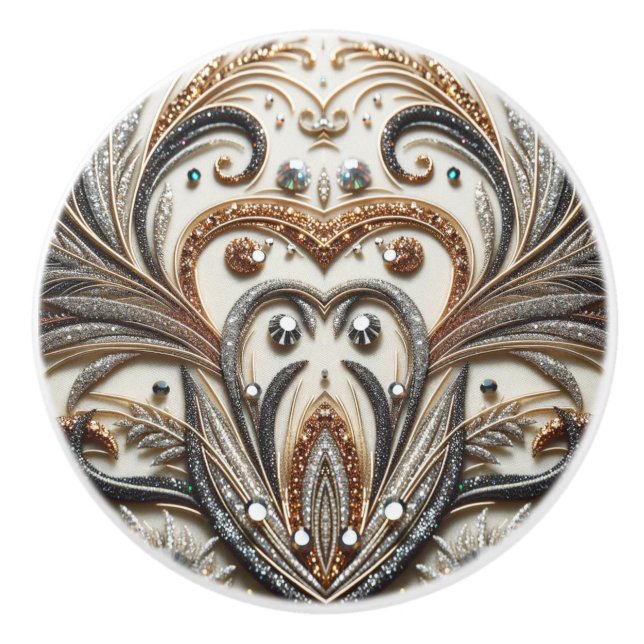 Bouton De Porte En Céramique Design baroque glamour avec Parties scintillant et (Devant)