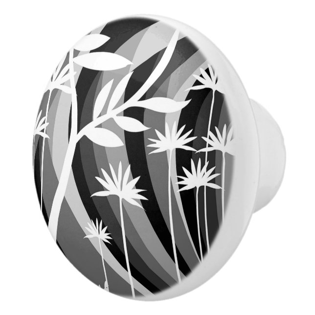 Bouton De Porte En Céramique Design botanique noir et blanc (Droite)
