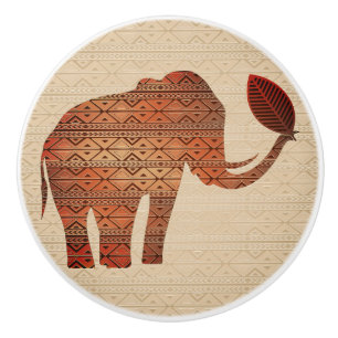 Bouton De Porte En Céramique Design d'art tribal des éléphants