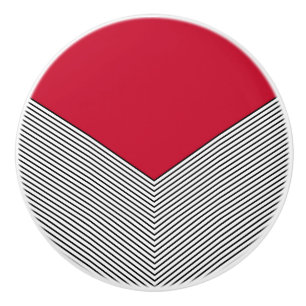 Bouton De Porte En Céramique Design de chevrons noir et blanc et triangle rouge
