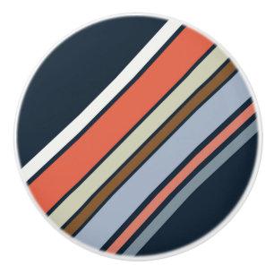 Bouton De Porte En Céramique Design de rayures de style rétro diagonale