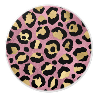 Bouton De Porte En Céramique Design de série Leopard rose et or 15