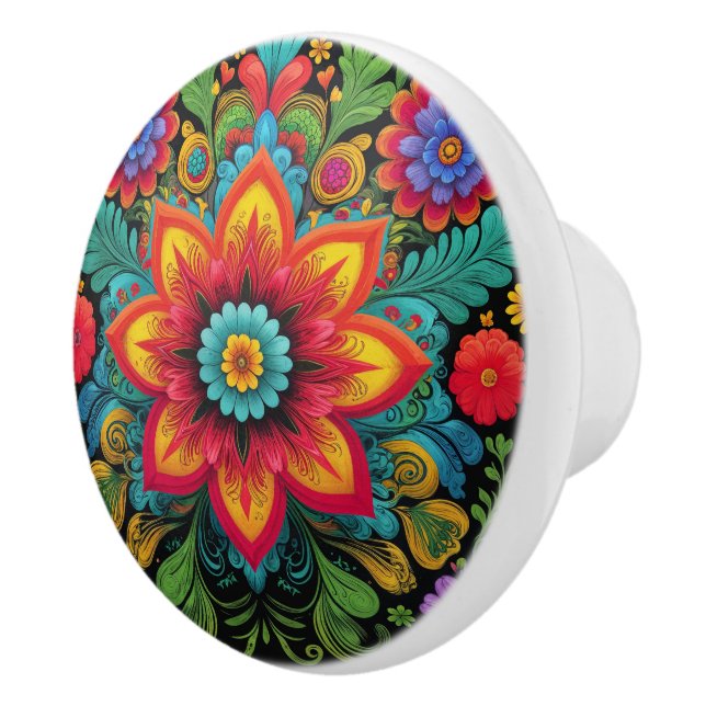 Bouton De Porte En Céramique Design floral d'inspiration mexicaine (Droite)