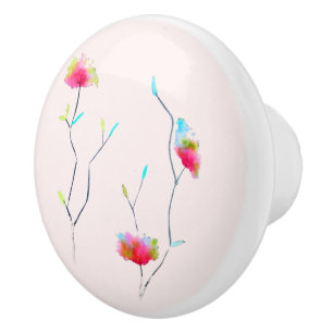 Bouton De Porte En Céramique Design floral rose fleuri