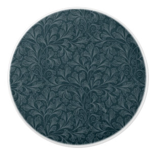 Bouton De Porte En Céramique Design floral vintage bleu foncé élégant