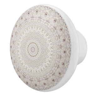Bouton De Porte En Céramique Design Motif en mandala beige et taupe