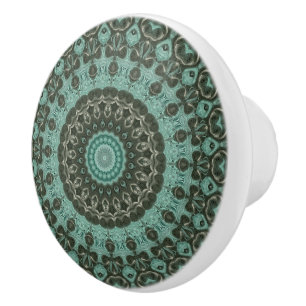 Bouton De Porte En Céramique Design Motif Mandala vert antique