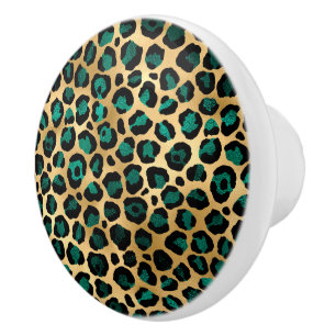 Bouton De Porte En Céramique Design turquoise et Gold Leopard Series 14