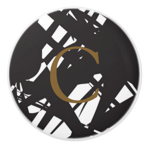 Bouton De Porte En Céramique Designer Abstrait Noir & Blanc Moderne Glamor