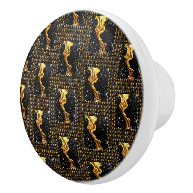 Bouton De Porte En Céramique Designer Liquid Gold Black Monochrome Luxury Achem (Droite)