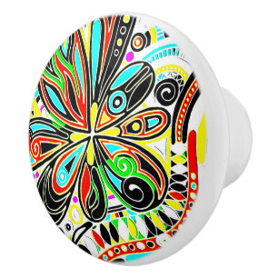 Bouton De Porte En Céramique Dessin d'art fantastique - Fleurs abstraites 3