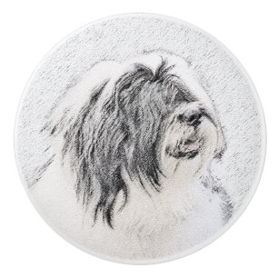 Bouton De Porte En Céramique Dessin de collie à oreilles - Joli art original de