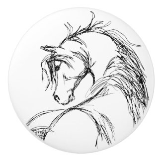 Bouton De Porte En Céramique Dessin de la tête d'un cheval d'art