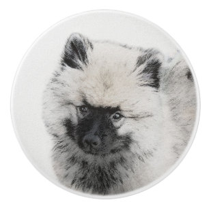 Bouton De Porte En Céramique Dessin Keeshond Chiot - Joli dessin original Chien