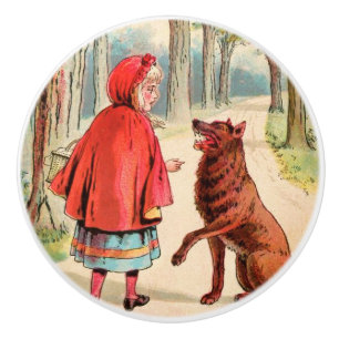 Bouton De Porte En Céramique Dessin vintage : Capuchon rouge et le loup
