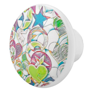 Bouton De Porte En Céramique Dessiné à la main par EDDArt - Étoiles et cœurs 1